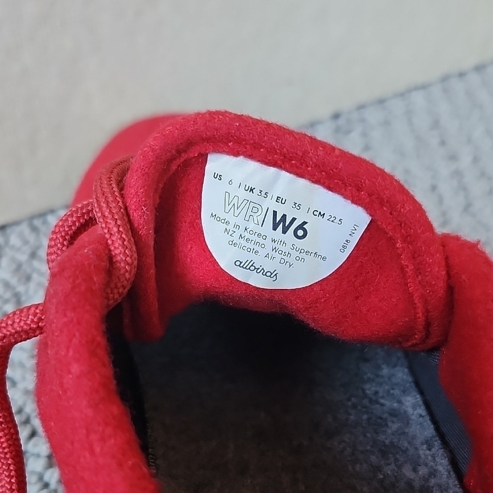 ALLBIRDS Women's Merino Wool Runner Sneaker Tie Uppers Red Size US 6 - Picture 5 of 6